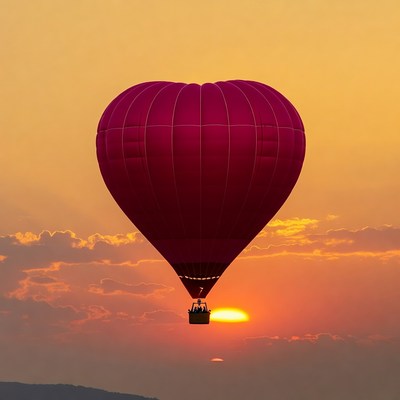 Heart-shaped balloon at sunset