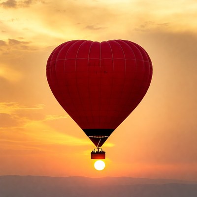 Heart shaped balloon over sunset