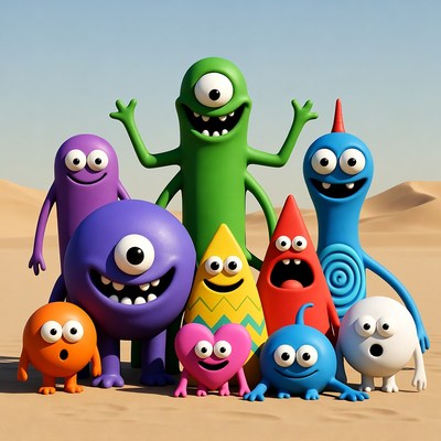 Colorful monster group in desert