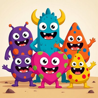 Cute monsters celebrate together