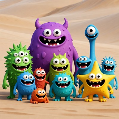 Colorful monsters gather in desert