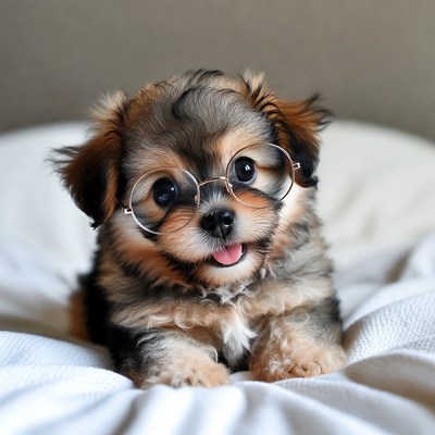 Cute puppy wearing glasses