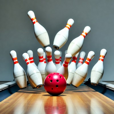 Bowling strike in action during game