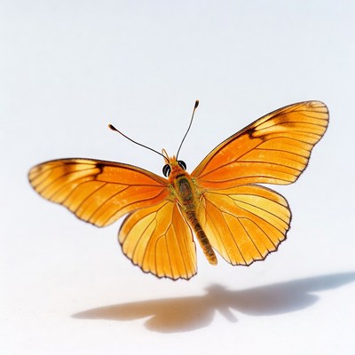 Butterfly with orange wings in flight