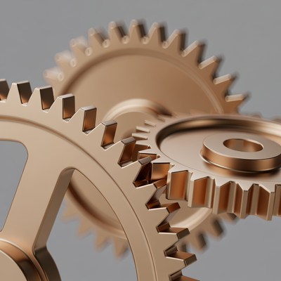 Close up of bronze gears in motion