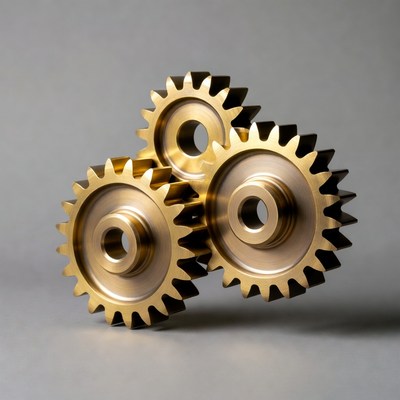 Gold gears in a studio setting