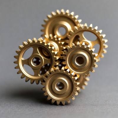 Gears arranged on a gray surface