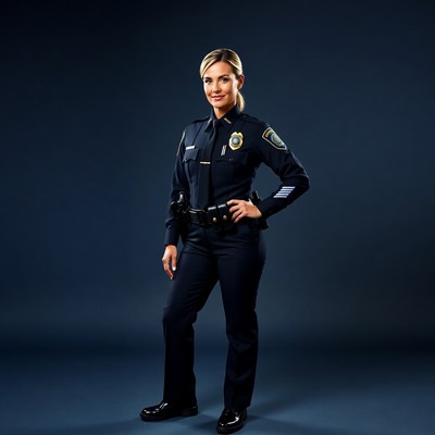 Police officer stands confidently in uniform