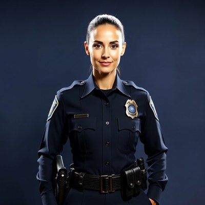 Police officer stands confidently in uniform