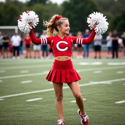 Cheerleader performs on football field