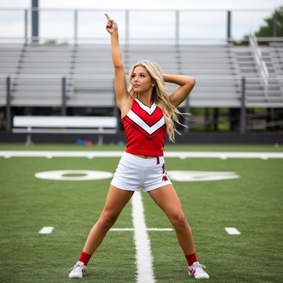 Cheerleader performs on football field
