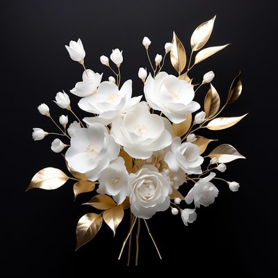 White flowers in gold arrangement