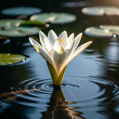 Water lily blooms in morning light