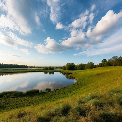 Calm waters reflect the sky