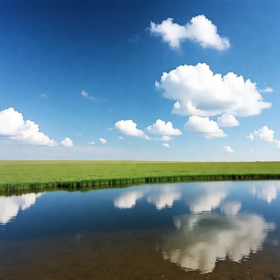Sky and water reflect clouds