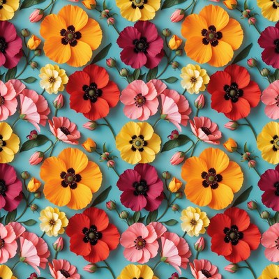 Colorful floral pattern on blue background