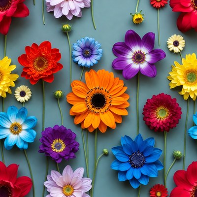 Colorful flowers on blue background