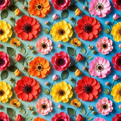 Colorful flower pattern on blue background