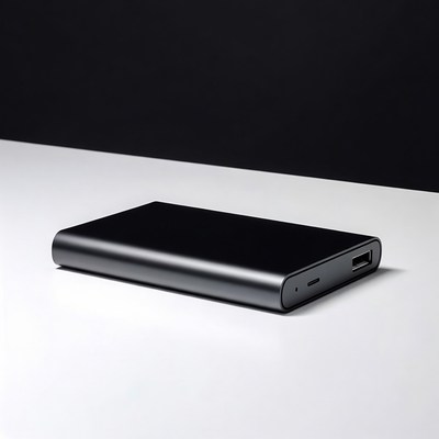 Portable charger on table surface