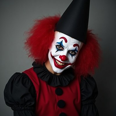 Clown in red costume with smile