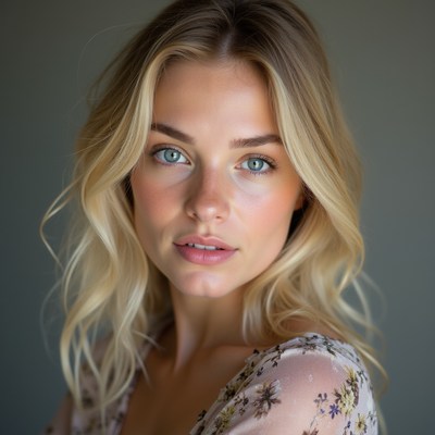Young woman with light hair and blue eyes