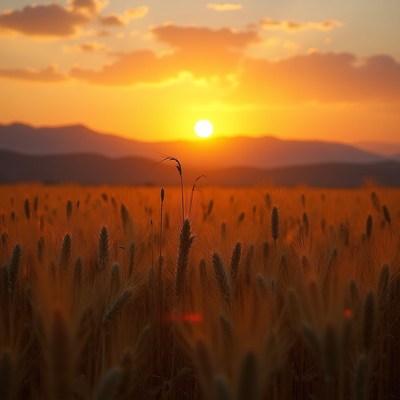 Wheat field at sunset in the countryside