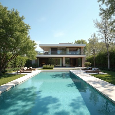 Modern house with pool in daylight