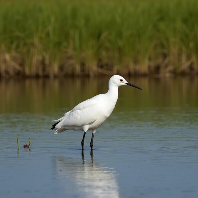 White bird stands in water