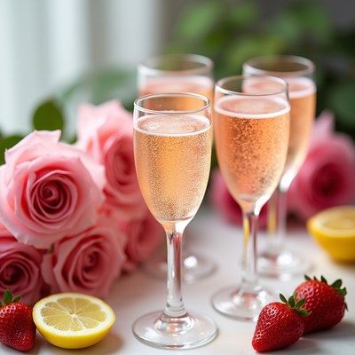 Celebration with drinks and flowers