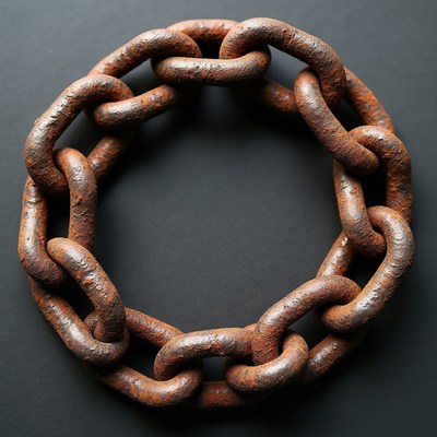 Rusty chain on dark surface