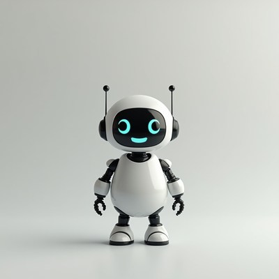 Cute robot stands on plain background