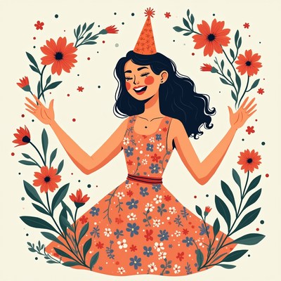 Girl with flowers celebrating birthday