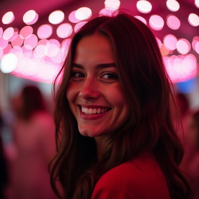 Smiling woman at vibrant event