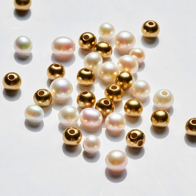 Collection of white and gold beads on surface