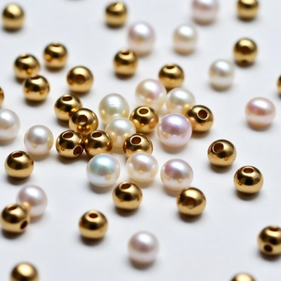 Gold and white beads on a surface