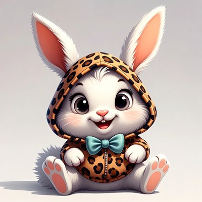 Cute bunny wearing a hoodie with patterns