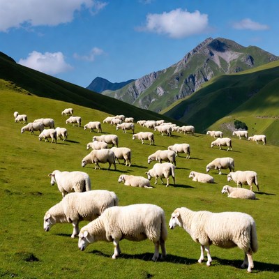Sheep grazing on green hillsides