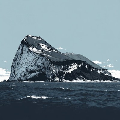 Coastline with rocky island under clouds