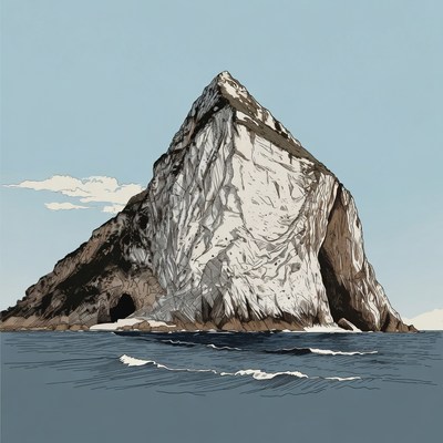 Rocky island with steep cliffs by sea