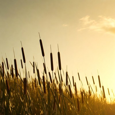Sunset over tall grass and reeds