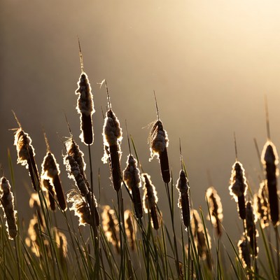 Sunlight on tall grasses at dusk