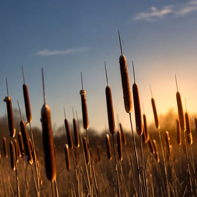 Cattails in sunset light