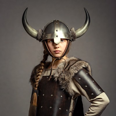 Kid wearing viking costume during photo shoot