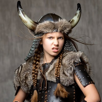 Young warrior in viking outfit