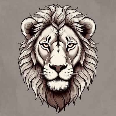 Lion head illustration in black and white