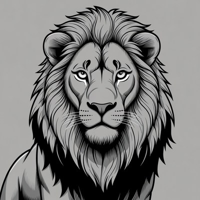 Lion portrait with detailed fur design