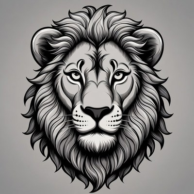 Lion face in black and white design