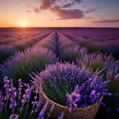 Lavender field at sunset in summer