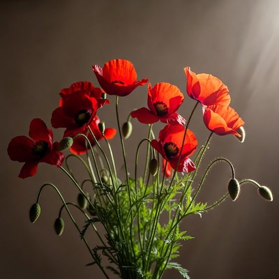 Red poppies in a soft light