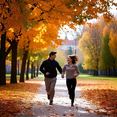 Running in the autumn park